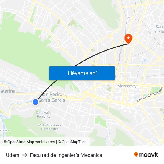 Udem to Facultad de Ingeniería Mecánica map