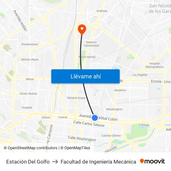 Estación Del Golfo to Facultad de Ingeniería Mecánica map