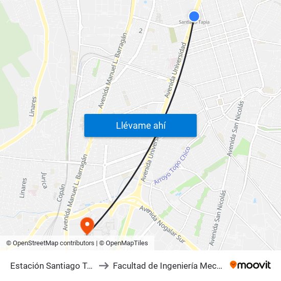 Estación Santiago Tapia to Facultad de Ingeniería Mecánica map