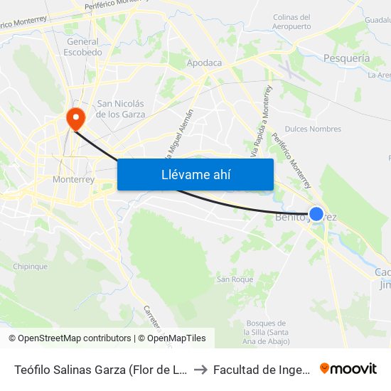 Teófilo Salinas Garza (Flor de Loto - Paseo de San Juan) to Facultad de Ingeniería Mecánica map