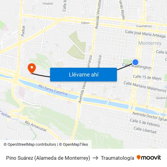 Pino Suárez (Alameda de Monterrey) to Traumatología map