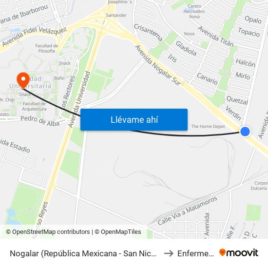 Nogalar (República Mexicana - San Nicolás) to Enfermeria map