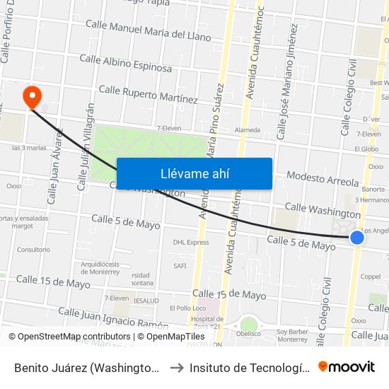 Benito Juárez (Washington - 5 de Mayo) to Insituto de Tecnología Avanzada map