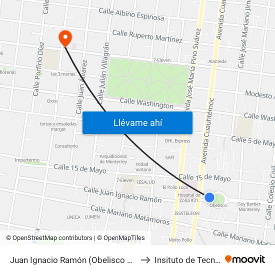 Juan Ignacio Ramón (Obelisco de La Fundación de Monterrey) to Insituto de Tecnología Avanzada map