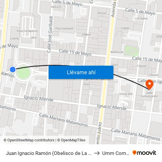 Juan Ignacio Ramón (Obelisco de La Fundación de Monterrey) to Umm Comunicacion map