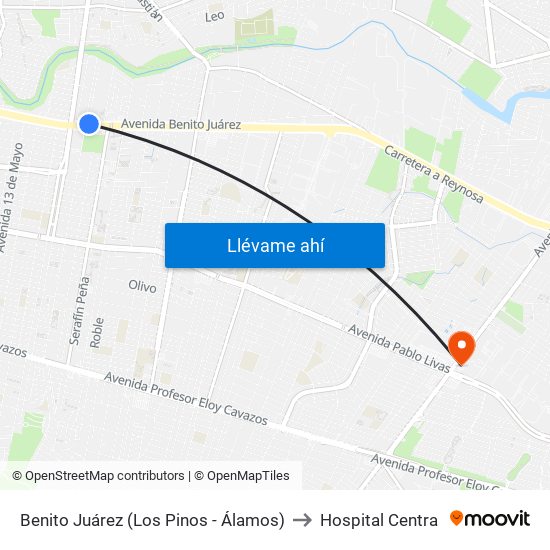 Benito Juárez (Los Pinos - Álamos) to Hospital Centra map