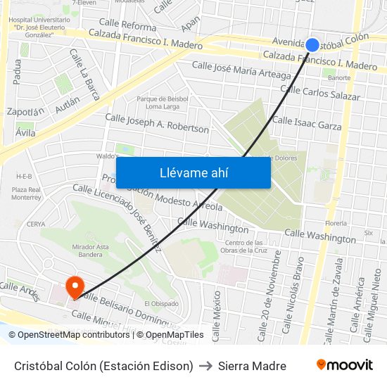 Cristóbal Colón (Estación Edison) to Sierra Madre map