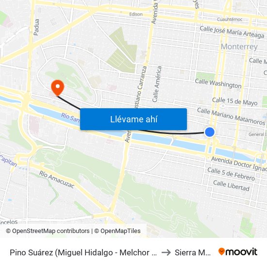 Pino Suárez (Miguel Hidalgo - Melchor Ocampo) to Sierra Madre map
