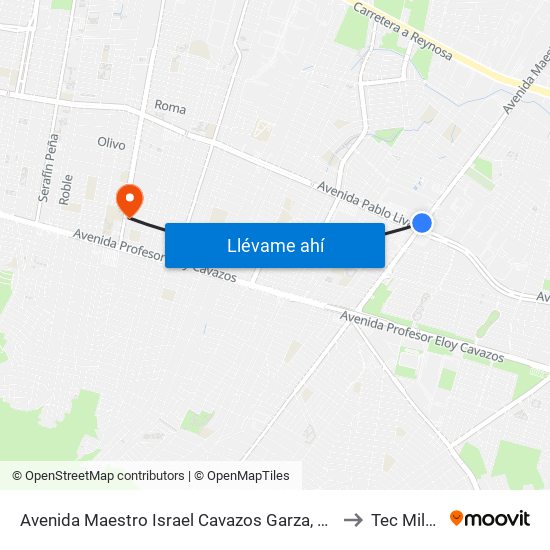 Avenida Maestro Israel Cavazos Garza, Pablo Livas to Tec Milenio map