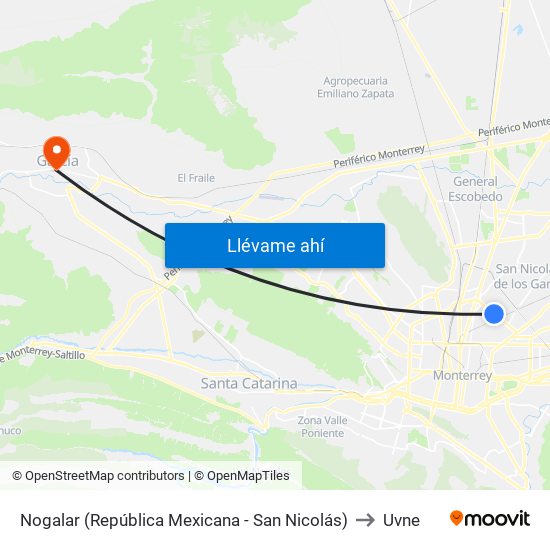 Nogalar (República Mexicana - San Nicolás) to Uvne map