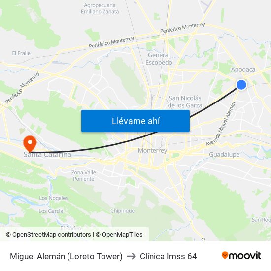 Miguel Alemán (Loreto Tower) to Clínica Imss 64 map