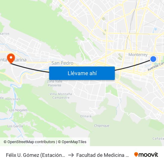 Félix U. Gómez (Estación Colonia Obrera) to Facultad de Medicina Veterinaria Uvne map