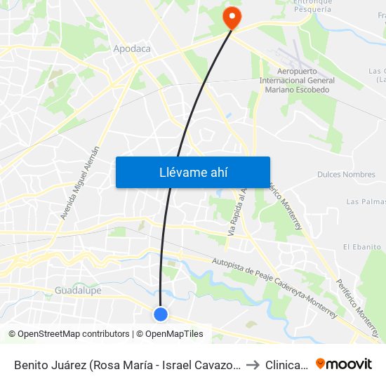 Benito Juárez (Rosa María - Israel Cavazos Garza) to Clinica 67 map