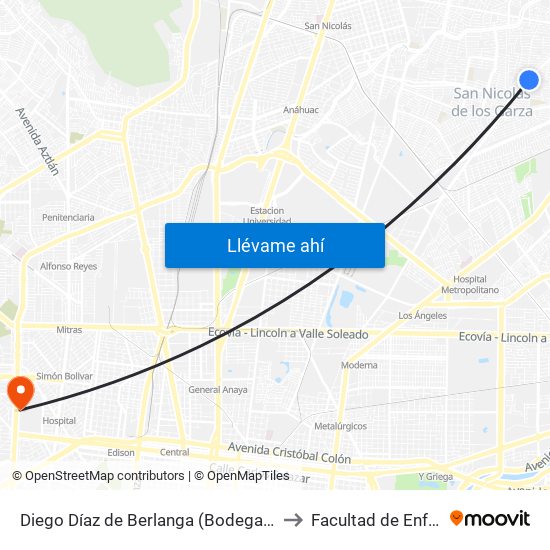 Diego Díaz de Berlanga (Bodega Aurrera Diaz Berlanga) to Facultad de Enfermería Uanl map