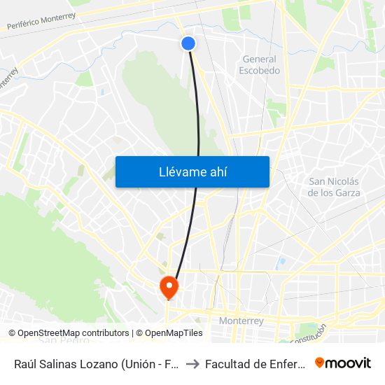 Raúl Salinas Lozano (Unión - Fidel Velázquez) to Facultad de Enfermería Uanl map