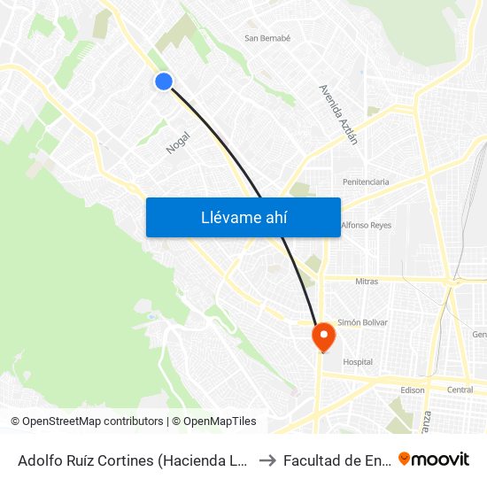 Adolfo Ruíz Cortines (Hacienda Los Pinos - Seguridad Social) to Facultad de Enfermería Uanl map