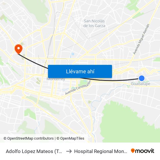 Adolfo López Mateos (Tajín - Cuitzeo) to Hospital Regional Monterrey Issste map