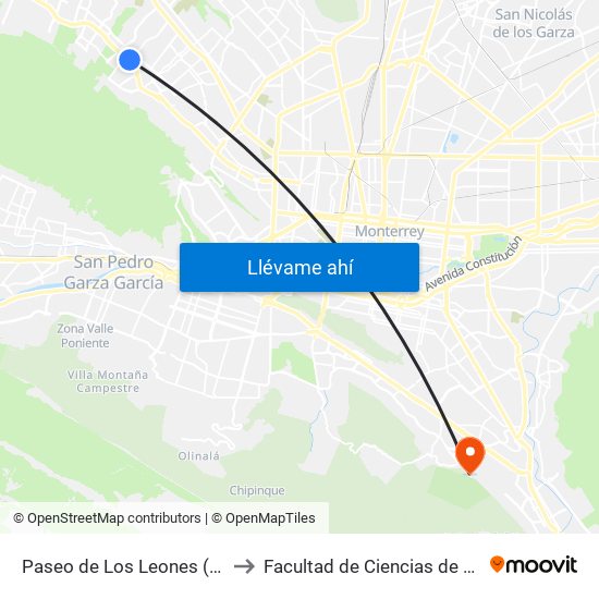 Paseo de Los Leones (Plaza Cumbres) to Facultad de Ciencias de La Comunicacion map