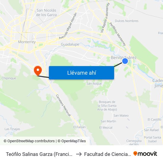 Teófilo Salinas Garza (Francisco Javier Mina - Benito Juárez) to Facultad de Ciencias de La Comunicacion map