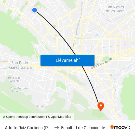 Adolfo Ruíz Cortines (Parque Valle Verde) to Facultad de Ciencias de La Comunicacion map