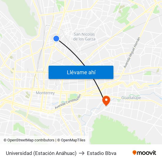 Universidad (Estación Anáhuac) to Estadio Bbva map