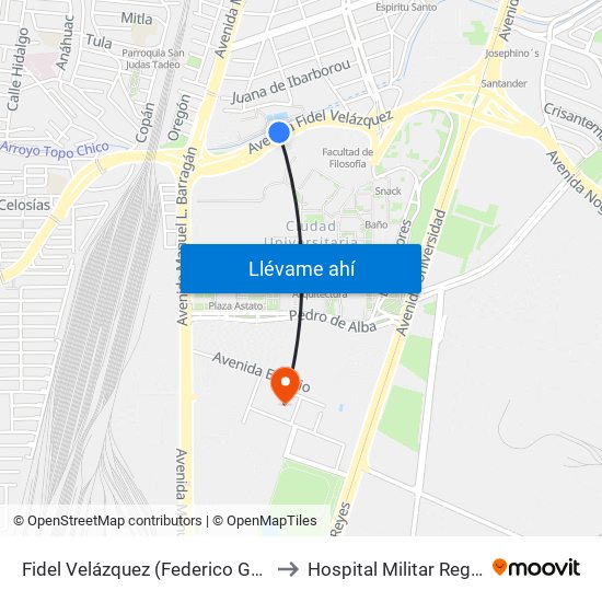 Fidel Velázquez (Federico García Lorca - Manuel L. Barragán) to Hospital Militar Regional de Especialidades map