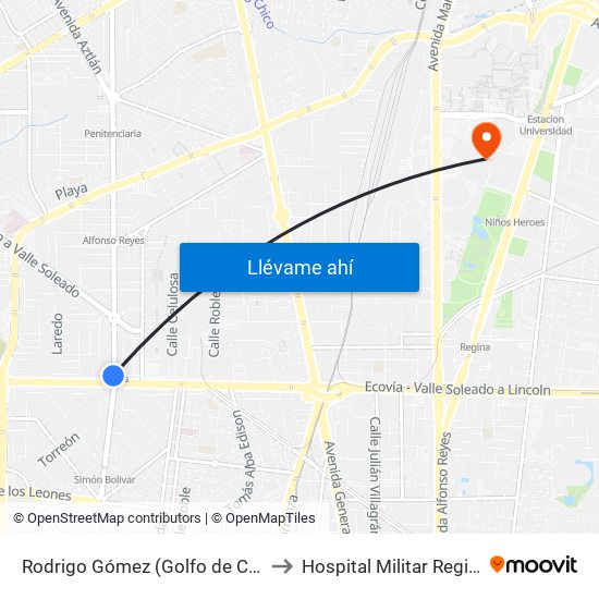 Rodrigo Gómez (Golfo de California - Adolfo Ruíz Cortines) to Hospital Militar Regional de Especialidades map