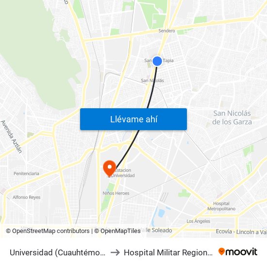 Universidad (Cuauhtémoc - Francisco Naranjo) to Hospital Militar Regional de Especialidades map