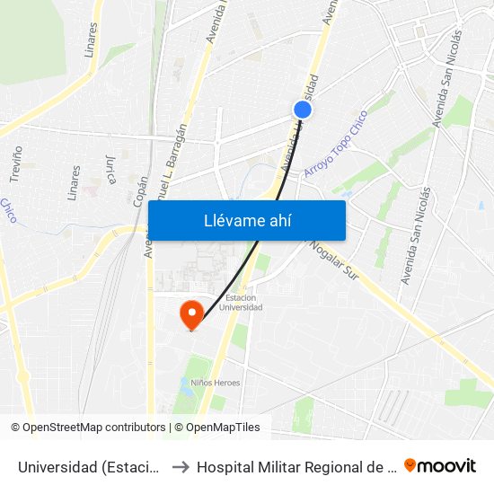 Universidad (Estación Anáhuac) to Hospital Militar Regional de Especialidades map