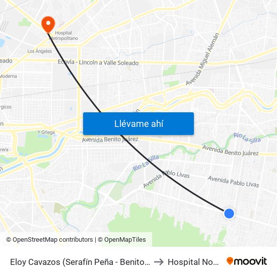 Eloy Cavazos (Serafín Peña - Benito Juárez) to Hospital Nogalar map