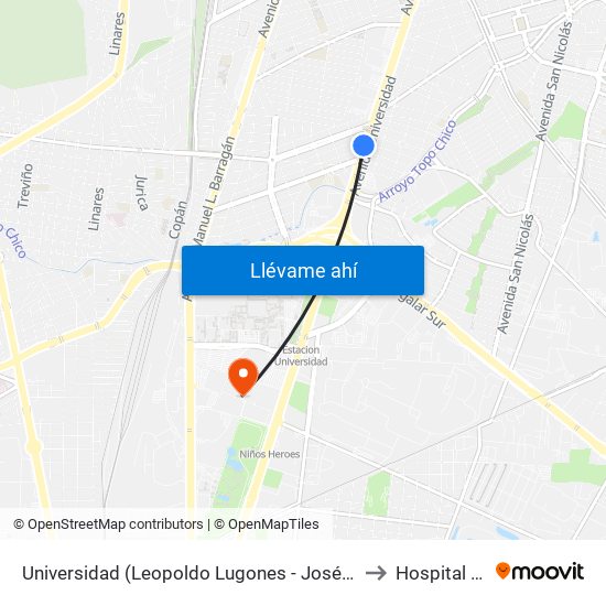 Universidad (Leopoldo Lugones - José Santos Chocano) to Hospital Militar map