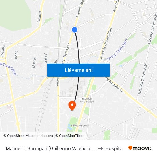 Manuel L. Barragán (Guillermo Valencia - Fray Bartolomé de Las Casas) to Hospital Militar map