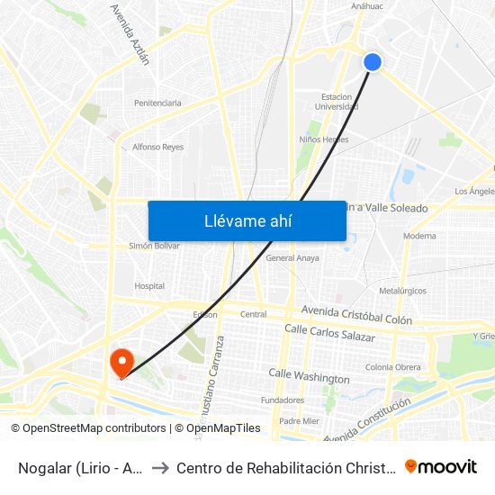 Nogalar (Lirio - Amapola) to Centro de Rehabilitación Christus Muguerza map