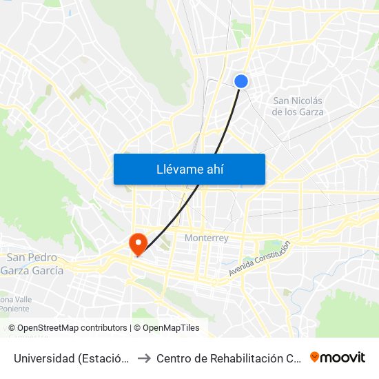 Universidad (Estación San Nicolás) to Centro de Rehabilitación Christus Muguerza map