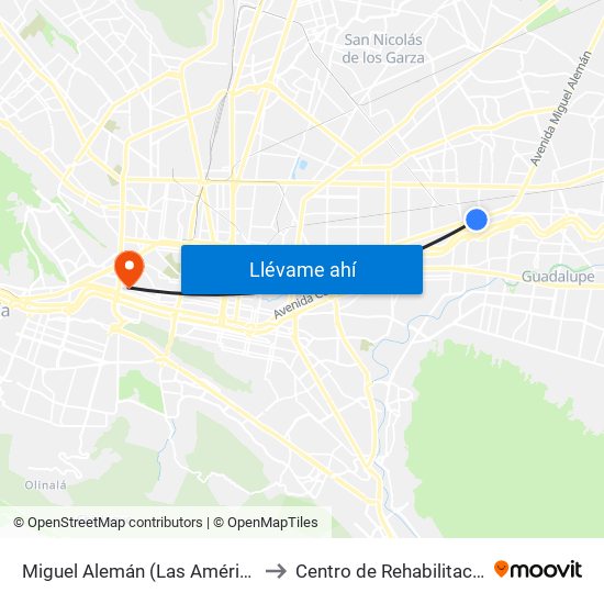 Miguel Alemán (Las Américas - Bonifacio Salinas Leal) to Centro de Rehabilitación Christus Muguerza map