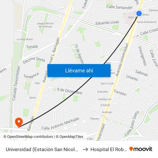 Universidad (Estación San Nicolás) to Hospital El Roble map