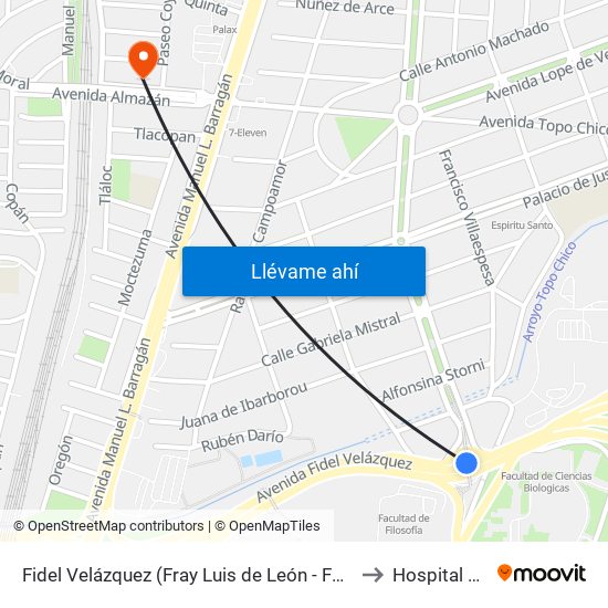 Fidel Velázquez (Fray Luis de León - Federico García Lorca) to Hospital El Roble map