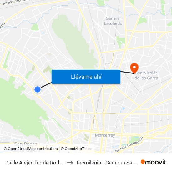 Calle Alejandro de Rodas, 3102 to Tecmilenio - Campus San Nicolás map