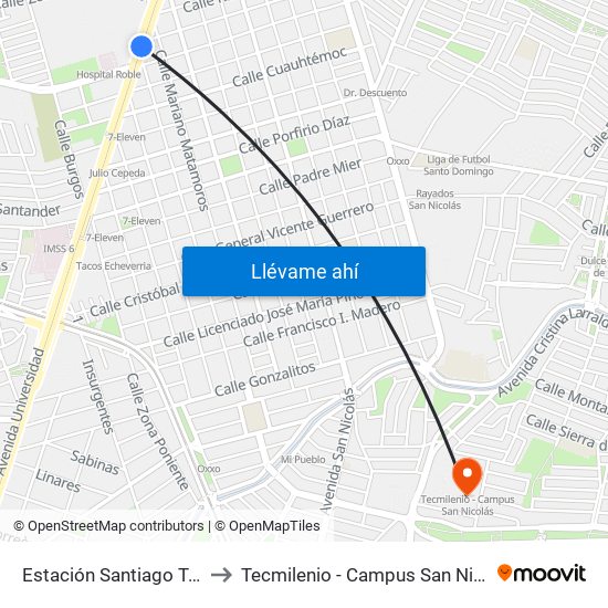 Estación Santiago Tapia to Tecmilenio - Campus San Nicolás map