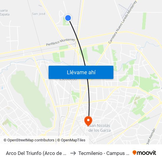 Arco Del Triunfo (Arco de París - Vergel) to Tecmilenio - Campus San Nicolás map