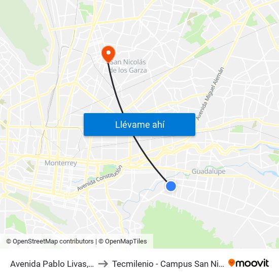 Avenida Pablo Livas, 170 to Tecmilenio - Campus San Nicolás map