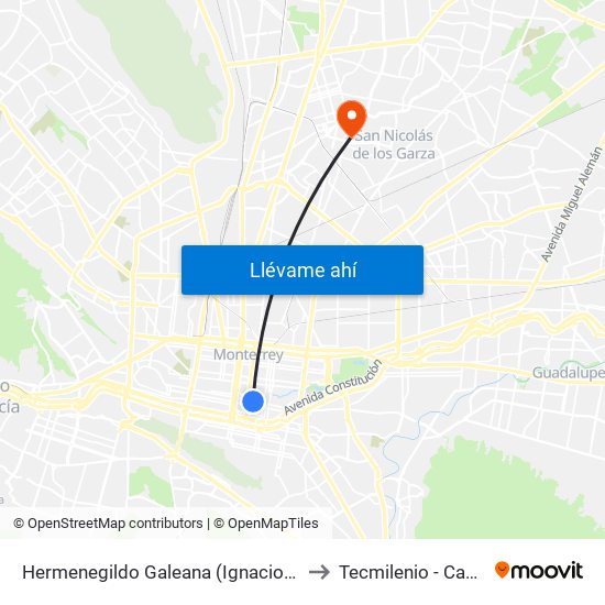 Hermenegildo Galeana (Ignacio Allende - Mariano Matamoros) to Tecmilenio - Campus San Nicolás map