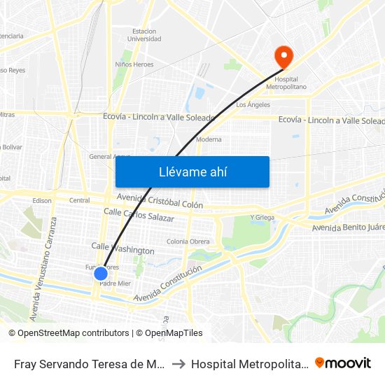 Fray Servando Teresa de Mier (José Garibaldi - Cuauhtémoc) to Hospital Metropolitano Dr. Bernardo Sepulveda map