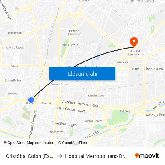 Cristóbal Colón (Estación Edison) to Hospital Metropolitano Dr. Bernardo Sepulveda map