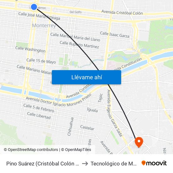 Pino Suárez (Cristóbal Colón - Reforma) to Tecnológico de Monterrey map