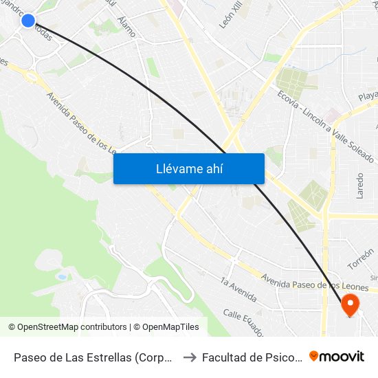 Paseo de Las Estrellas (Corporativo Soriana) to Facultad de Psicología Uanl map