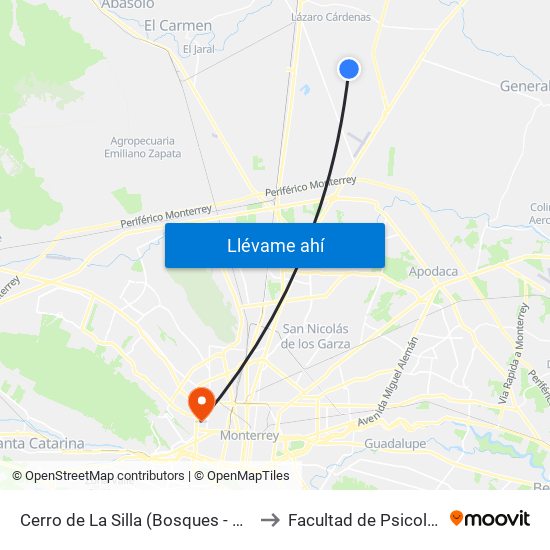 Cerro de La Silla (Bosques - Sierra Madre) to Facultad de Psicología Uanl map