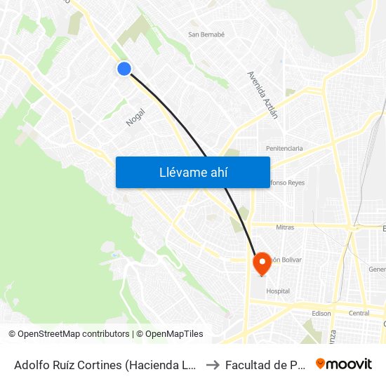 Adolfo Ruíz Cortines (Hacienda Los Pinos - Seguridad Social) to Facultad de Psicología Uanl map