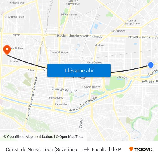 Const. de Nuevo León (Severiano Martínez - Miguel Alemán) to Facultad de Psicología Uanl map