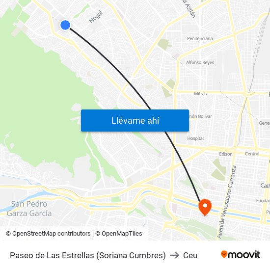 Paseo de Las Estrellas (Soriana Cumbres) to Ceu map